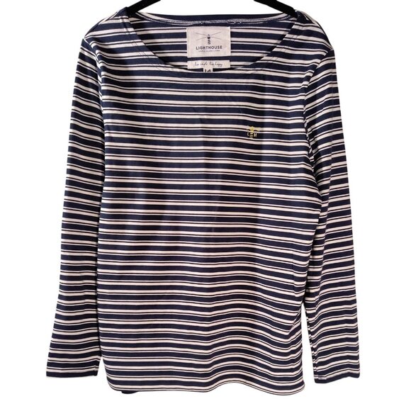 Lighthouse Tops - Lighthouse Womens Navy & White Striped Long Sleeve Top Size 14 Embroidered Logo